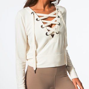 Alo Yoga IDEAL lace up top size L NWT